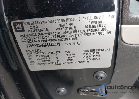 2010 Chevrolet Hhr Lt from USA, damaged, VIN 3GNBABDV6AS562042